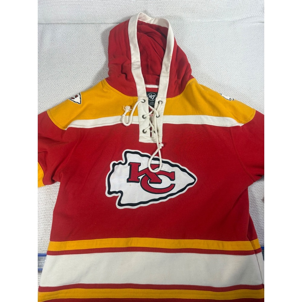 47 Brand Kansas City Chiefs Lace Up Hoodie Jersey Red Yellow Mens Large